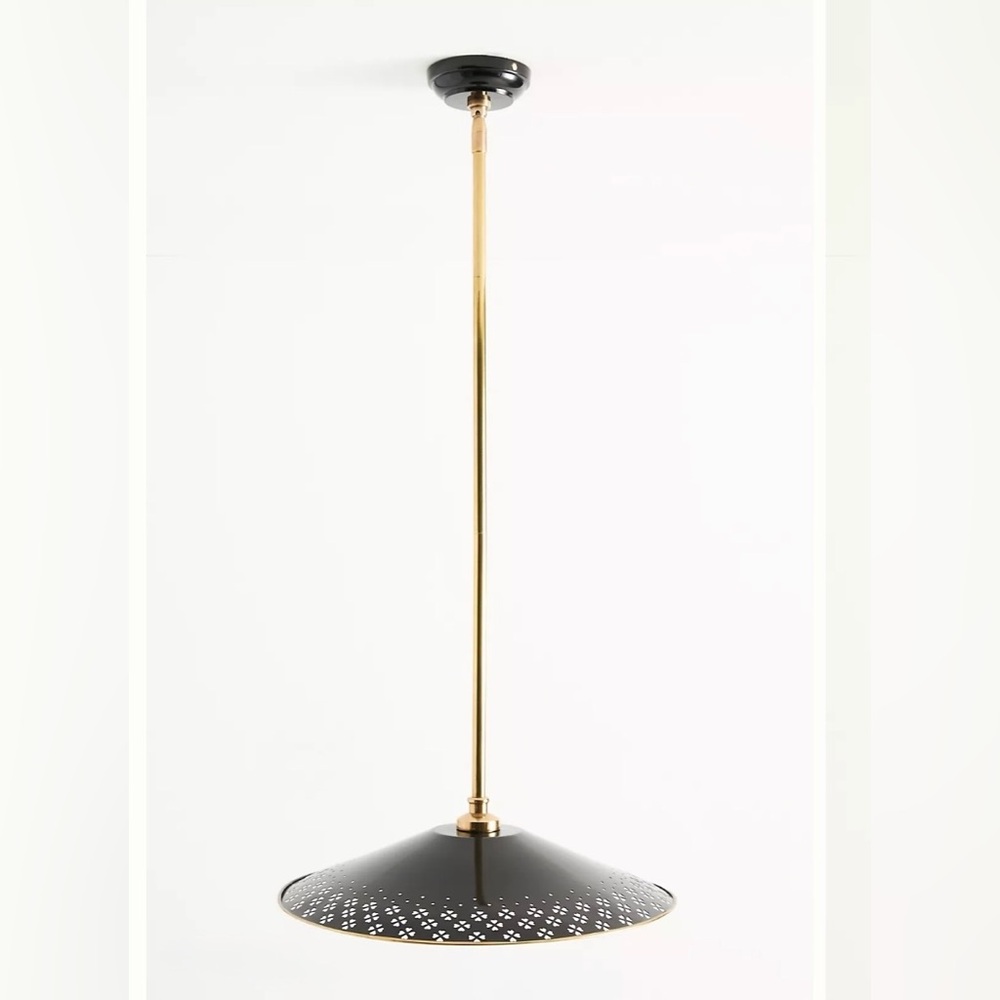 NEW IN BOX Anthropologie Amilia Enameled Brass Perforated Pendant, Black & Brass